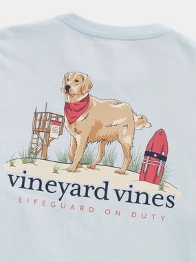 Vineyard Vines Lifeguard On Duty Pocket T-Shirt Light Blue XS Golden Retriever G